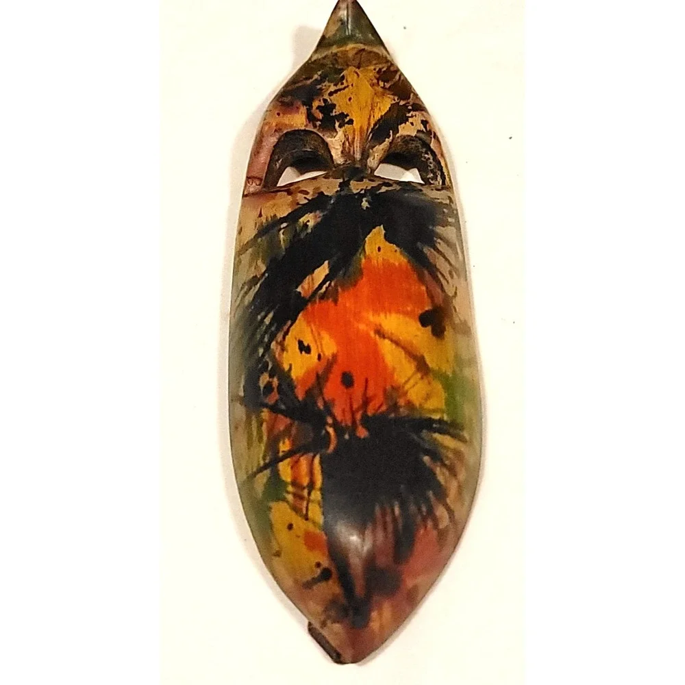 Colorful Africa Wooden Elongated Tribal Mask Hand Carved Wall Hanging Ghanaian